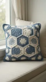 Blue Hexagon Cushion: Planning a Straight-Edged Panel — AI-generated design illustration