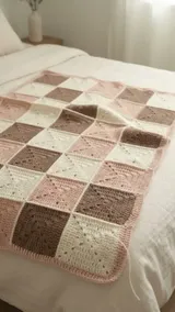 Blush and Cocoa Patchwork Throw: Balancing Light and Dark Squares — AI-generated design illustration