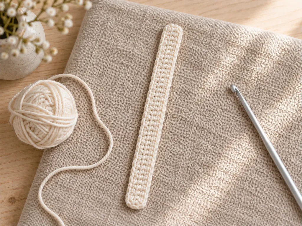 Long narrow cream crochet ribbon strip for the bunny bookmark