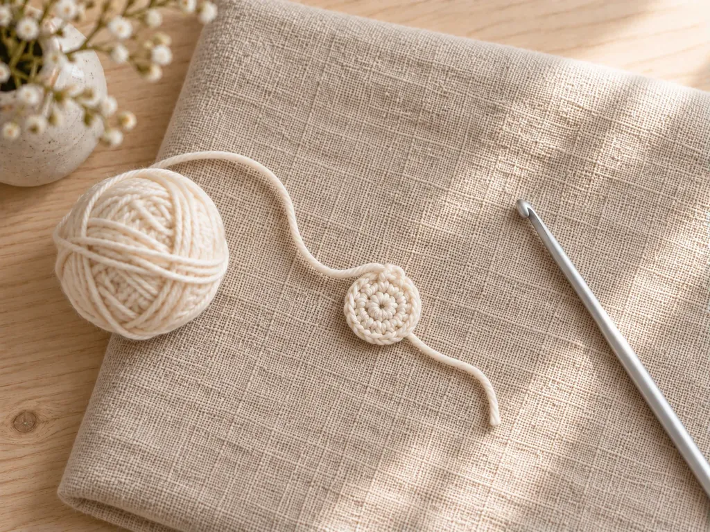 Small flat cream crochet circle for the bunny bookmark tail