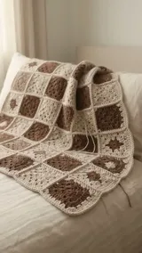 Chocolate and Oatmeal Motif Throw: Matching Squares Before Joining — AI-generated design illustration
