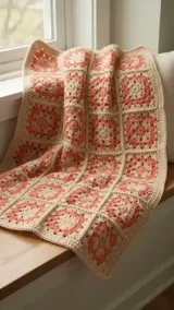Coral and Sand Granny Throw: A Consistent Color Plan — AI-generated design illustration