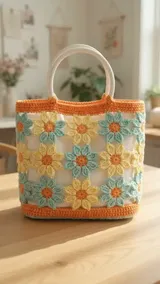 Daisy Chain Bag: Planning the Motifs, Lining and Rigid Handles — AI-generated design illustration