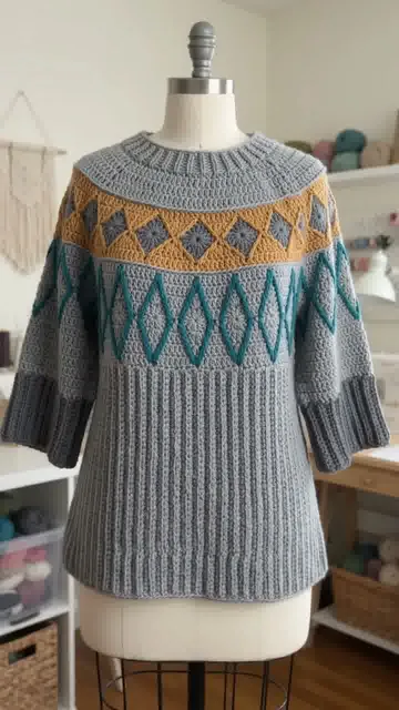 Diamond Days Swoncho: Organizing the Yoke and Vertical Ribbing — AI-generated design illustration