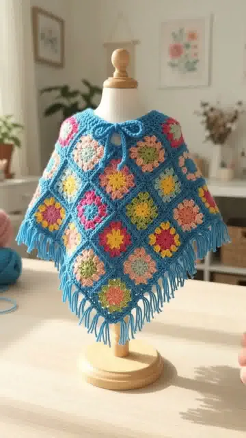 Doll Poncho Set: Sorting the Small Granny Squares — AI-generated design illustration
