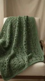 Forest Green Openwork Throw: Sampling Lace and Drape — AI-generated design illustration