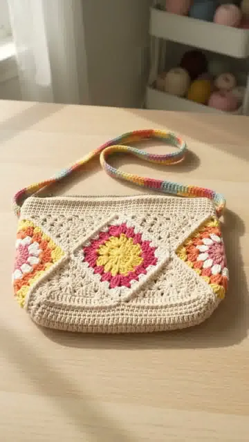 Granny Cross-Body Bag: Check the Motif Layout Before Assembly — AI-generated design illustration