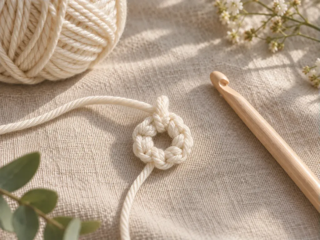 Six single crochet stitches worked into an open magic ring