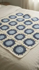 Indigo Medallion Throw: Framing Round Motifs with Ivory — AI-generated design illustration
