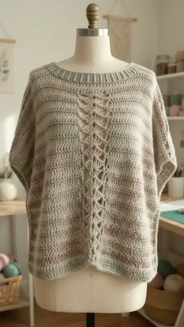 Lace Panel Poncho: Keeping the Center Panel and Side Edges Balanced — AI-generated design illustration