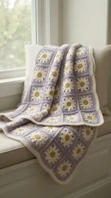 Lavender Daisy Throw: Planning Floral Squares and Pale Joins — AI-generated design illustration