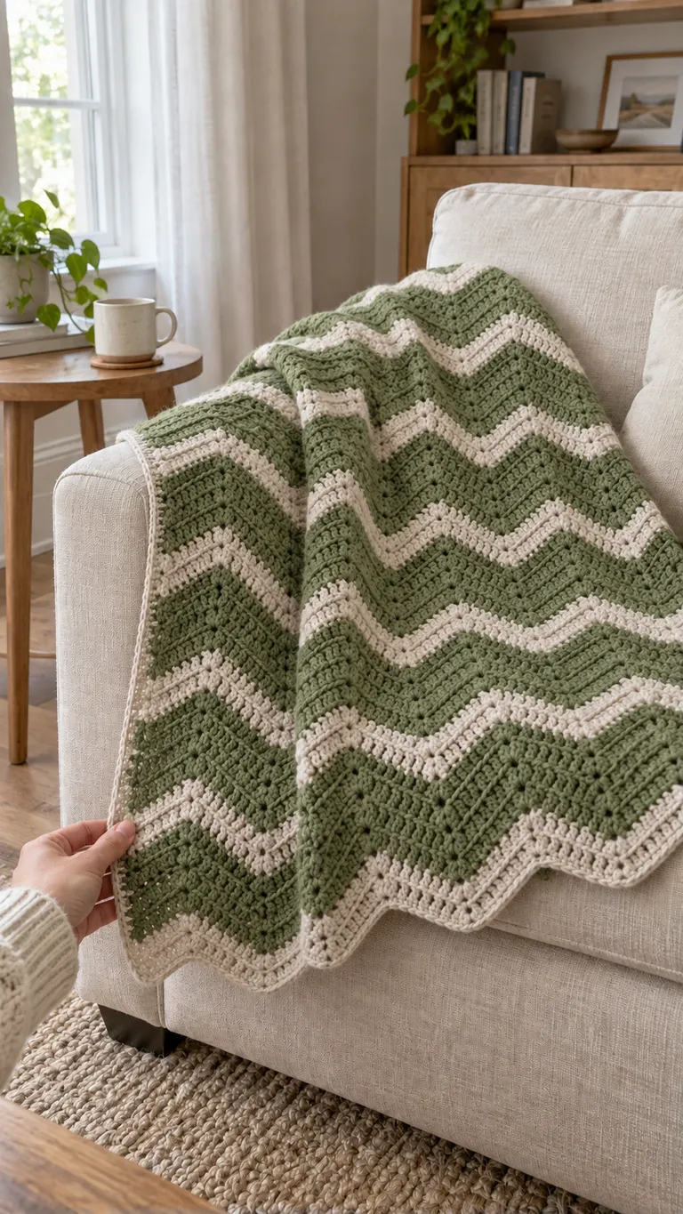 Moss and Stone Ripple Throw: Planning Stripes and Measuring Drape — AI-generated design illustration