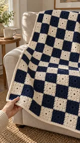 Navy and Ivory Checkerboard Throw: Planning Squares and Color Order — AI-generated design illustration