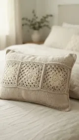 Oatmeal Motif Lumbar Cushion: Arranging Three Squares in a Row — AI-generated design illustration