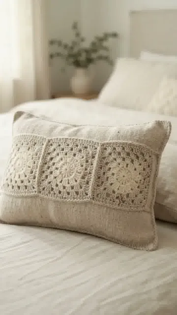 Oatmeal Motif Lumbar Cushion: Arranging Three Squares in a Row — AI-generated design illustration