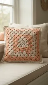 Peach and Linen Granny Cushion: Planning Concentric Color Bands — AI-generated design illustration