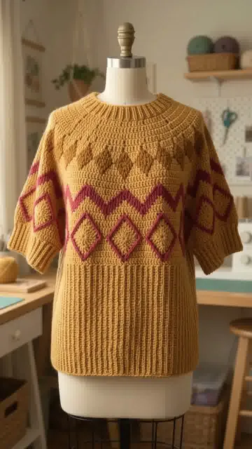 Sandy Cove Swoncho: Reading the Colorwork Yoke — AI-generated design illustration
