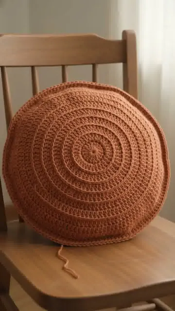 Terracotta Round Cushion: Checking Circles and Cover Fit — AI-generated design illustration