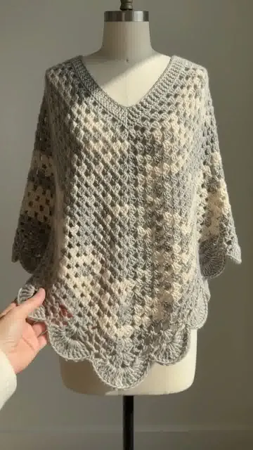 The Gift Poncho: Planning Two-Strand Yarn and Scalloped Edges — AI-generated design illustration